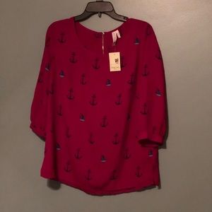 Pink Owl Blouse with Anchor/Sailboat design SZ L
